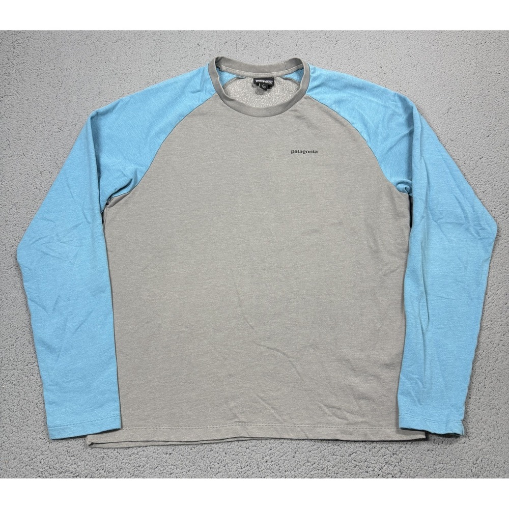 Patagonia Shirt Mens Large Gray Long Sleeve Raglan Graphic Organic Cotton Tee